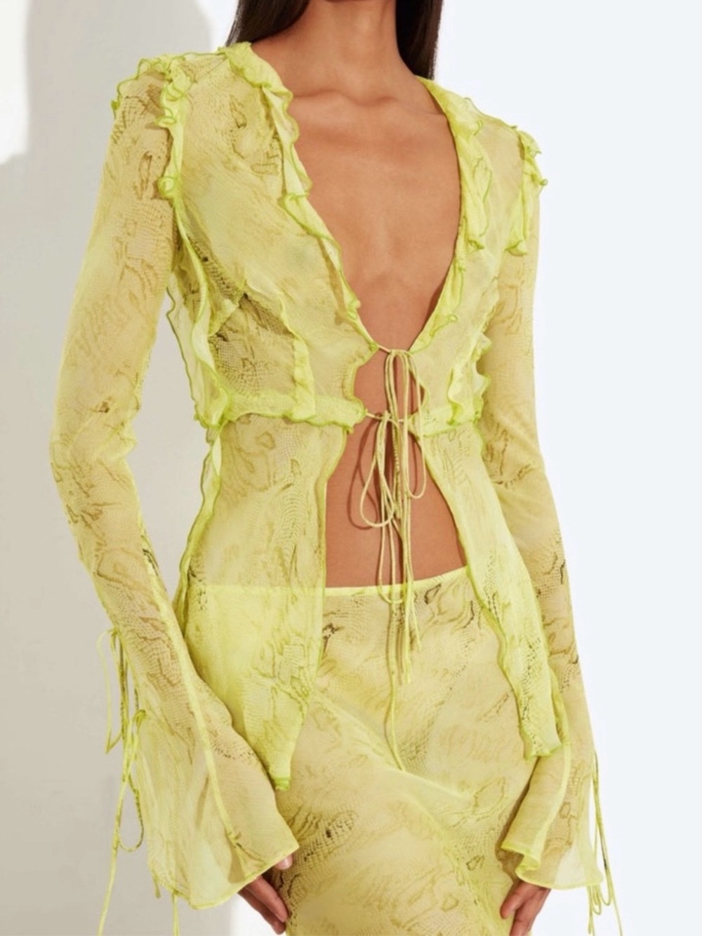 New Rat & Boa Cobra Blouse Top Lime Yellow Green Silk Medium Sheer Rare